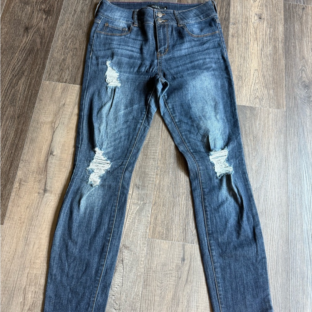 Women's Distressed Dark Blue Skinny Jeans